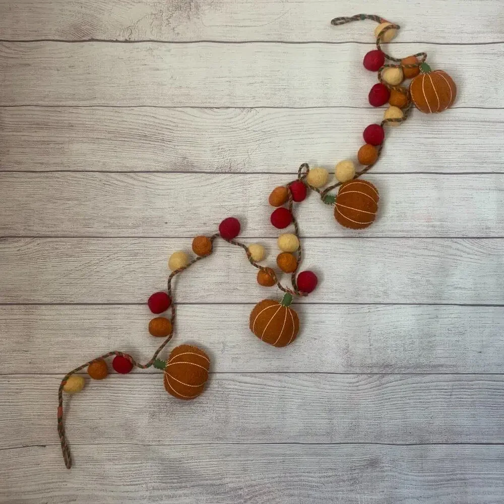 Haymarket Square Pumpkin Felt Ball Fall Garland Jute String Fall Thanksgiving 6'